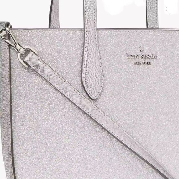 KATE SPADE Silver Glimmer Satchel Crossbody Bag Purse - Picture 13 of 13